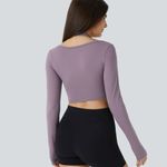 Halara 110HO.- Plush Halter Thumb Hole Long Sleeve Cropped 2-in-1 Yoga Sports Top. Photo 2