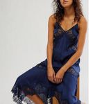 Free People Plunge Lace Maxi Slip Dress Midnight Navy Retro Y2K Fairy Small NWT Photo 4