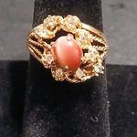 Vintage coral tigers eye gold ring size 8 Red Photo 0