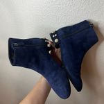 Stuart Weitzman  Navy Blue Velvet Bootie-Boot Pearl Bacari Block Heel Women's 5.5 Photo 3