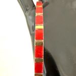 Vintage Brass Checkered Red Enamel Bangle Bracelet Photo 3