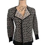 Andrea Jovine  Womens Small Sweater Black Tan Geometric Print Open Front Cardigan Photo 0