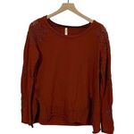 Free People  Grandpa Jersey Outer Sunset Embroidered Blouse Top - Rust - Small Photo 0