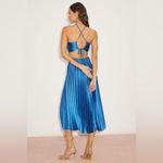 Lulus LULU’S Aerin Blue Satin Pleated Cutout Midi Dress Photo 4