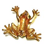 American Vintage FROG BROOCH PIN 1.25" Enameled Gold Green Crystal Rhinestones Photo 2