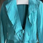 Dialogue  Turquoise Ruffle Leather Jacket Photo 2