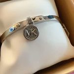Michael Kors  Bangle Bracelet Silver Tone Circle Round Charm Diamonds Paved Logo Photo 0
