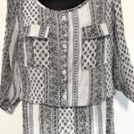 J Glee Dress L Black White Floral Striped Midi Blouson Roll Tab Casual Festival Size XL Photo 1