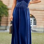 In Loom Velvet Flutter Sleeve V-Neck Tiered Ruffle Maxi Dress Midnight Blue M Photo 0