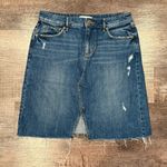 Loft  Distressed Denim Skirt Front Slit Frayed Hem Boho Size 4 100% Cotton Photo 0