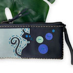 Handmade Deco Art Cat Wristlet Wallet | Coin Purse Blue Photo 0