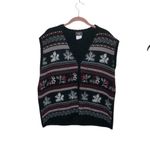 SOUTHERN LADY Black Winter Theme Button Up Sweater Vest Snowflakes XL Vintage Photo 6