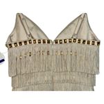 NWT Mandalay Cream Ivory Gold Beaded Fringe Midi Evening Cocktail Dress Womens 6 Photo 9