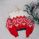 Free People  Red and White Heart Sweater Photo 1