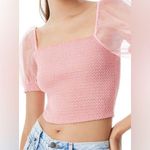 Alice + Olivia  Eliana Pink Sheer Sleeve Smocked Crop Top | XS Photo 2