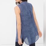 White House | Black Market WHBM Sheer Denim-Blue Sleeveless Collar Button Down Top/Tunic Size XSP Photo 2