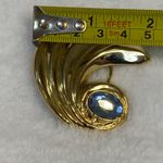 Vintage Jeri Lou Scarf Clip 2 Inch Gold Color Metal Blue Stone Setting Photo 2