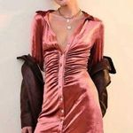 Free People Shayla Terra Cotta Orange Velvet Button Down Ruched Dress Medium Photo 0