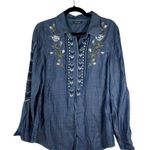 Driftwood Embroidered Button Chambray Denim Lana Shirt Ocean Dusk Size Medium Photo 0