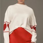 Maeve  The Carys Mock Neck White Sweater with Red Heart Accents Medium Photo 4