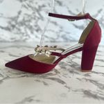 NWT GGBLCS Heels Satin Rhinestone 10.5 Block Heel Pumps Pointed Toe Burgundy Red Photo 6