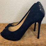 Badgley Mischka American Glamour Suede Peep Toe Pumps Metallic Detail Size 8.5 Photo 5