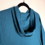 Chaser Waffle Knit Thermal Long Sleeve Hoodie Blue Medium Drop Shoulder Sweater Photo 6