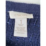 Chico's  Blue Tweed Stripe Cotton Ramie Blend Cardigan Medium Preppy Old Money Photo 3