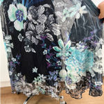 Komarov Sheer Pleated Long Sleeve Tiered Dress Watercolor Floral Green Black Photo 3