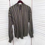 ZARA  Metallic Striped Crinkle Mock Neck Blouse Gold Multi Small Photo 7