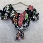 SheIn Women's Off Shoulder Blouse Cropped Cut out Tie Black Floral Large Photo 4