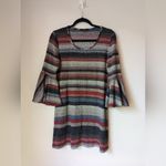 J. Rose Meoimi Knit Dress Flared Trumpet Sleeve Stripes Boho Sz 8P EUC Green Photo 1