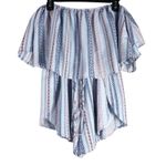 Sage Off the Shoulder Romper Womens L Blue Striped Ruffle Boho Coastal Cowgirl Photo 1