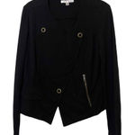 CAbi  Womens Black Asymmetrical Zip Up Snap Moto Pockets Cardigan Jacket Size‎ S Photo 0