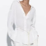 ZARA NWT 100% Linen Oversized White Shirt Rope Tie Waist Large Wide Lapel V-Neck Photo 0