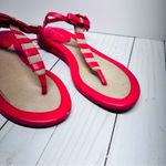 Cole Haan Red Natural Bow Stripe T Strap Sandals Size 7B Photo 4