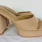 Jeffrey Campbell  Ninety square toe platform sandal in tan. Size 8 Photo 0