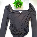 🆕 And Now This Puff Sleeve Ruched Bodysuit Black Size L Photo 6
