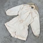 J.Crew Women’s Cotton Poplin Tie-Sleeve Button Front Romper in Palest Peach M Photo 2