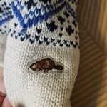 Roots Knit Hat Blue White Design Braided Ties Tassel Winter One Size Womens Wool Photo 3