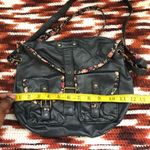 Fairy Boho Hippie Indie Grunge Goth Floral Leather Crossbody Messenger Shoulder Bag Purse Gold Tone Cargo Pockets Great condition Measurement in pics Black Photo 3