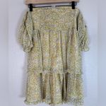 ASTR The Label Yellow Multi Floral Off The Shoulder Two Tier Mini Dress XS Photo 9