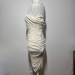 ABS Allen Schwartz ABS by Allen Schwartz Dress Women M Ivory Beaded One Shoulder Ruched Y2K Formal Photo 2