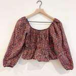 ZARA  Top Women Size Small Pink Floral Poplin Blouse Boho Fit Flare CottageCore Photo 2