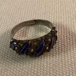 Antique Blue Cloisonné Fine Silver Adjustable Ring Multiple Photo 0