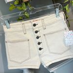 We The Free Free People Denim Jean Shorts New  27 Button Fly High Waist Ivory Photo 5