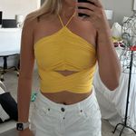 Super down Yellow Halter Top Photo 0