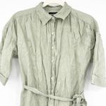 Tahari Womens 100% Linen Beachy Button Front Belted Shirt Dress Size S Green Photo 1