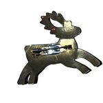 Vintage Hand Engraved Gold/Silver Tone Christmas Reindeer Brooch Pin Gold Photo 2