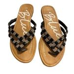 Blue Suede Rhinestone Embellished Flip Flops Sandals Sz 7 Black Photo 0